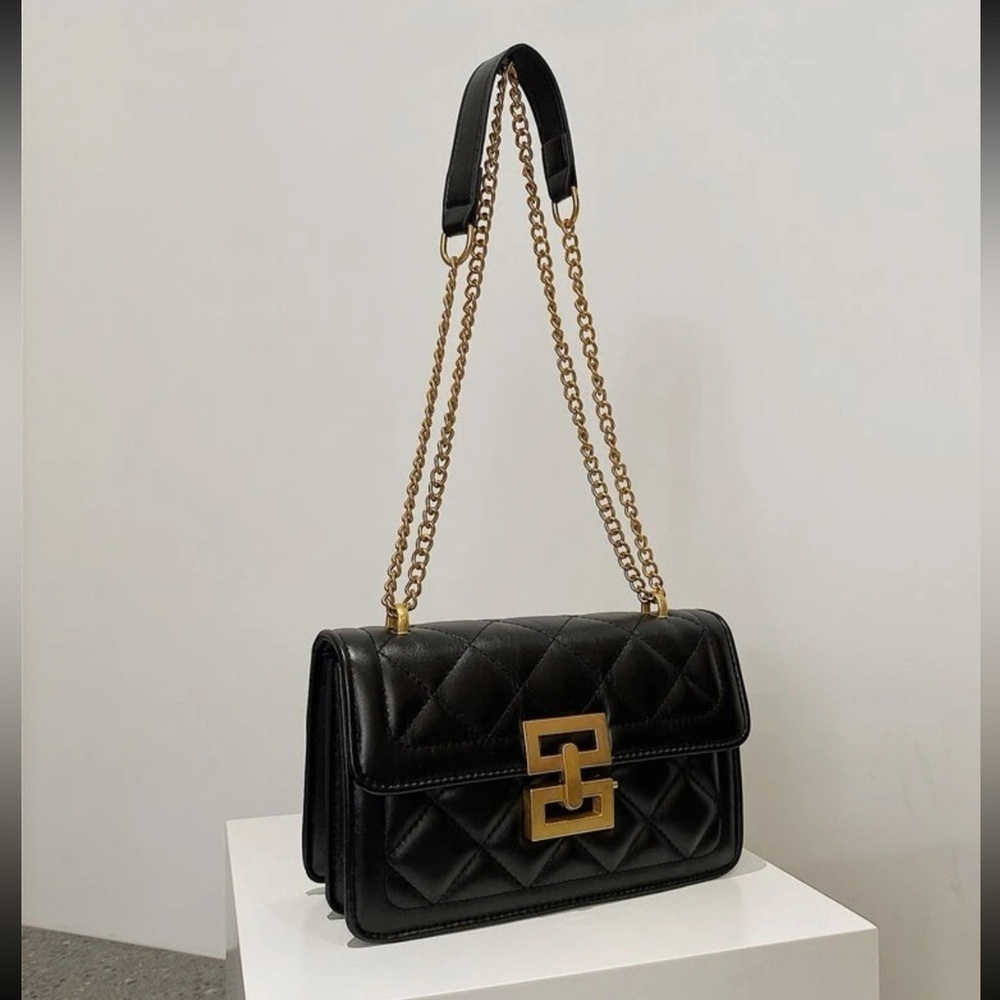 Black Crossbody / Shoulder Bag with gold accents - Picture 5 of 10